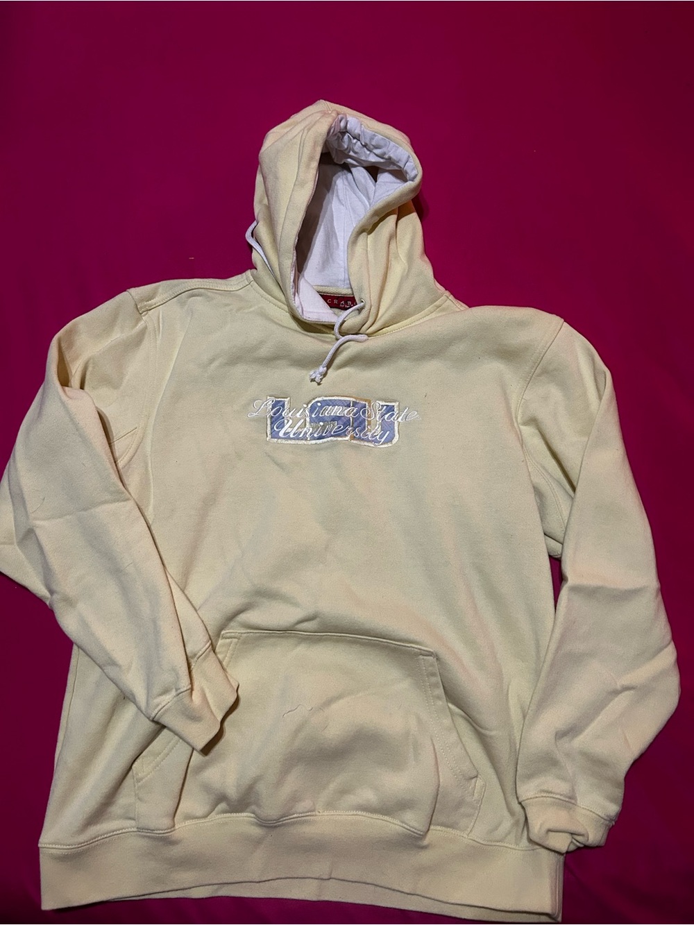 Cream Hooded Pullover Sweatshirt with Embroidered Chest